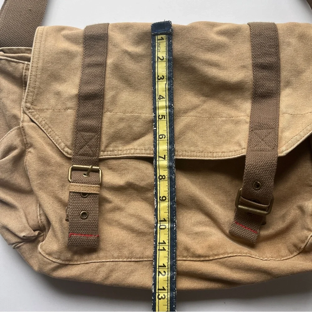 Old Navy Tan Canvas Messenger Bag with Brown Straps